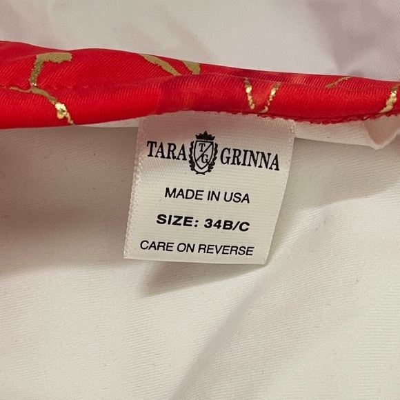 TARA GRINNA Tankini Top 34B/C Bottom 14 Red/Gold Swirl Print Tie Back - Picture 5 of 6